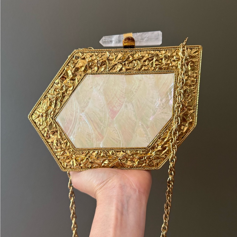 Gold and Cream Geometric Clutch